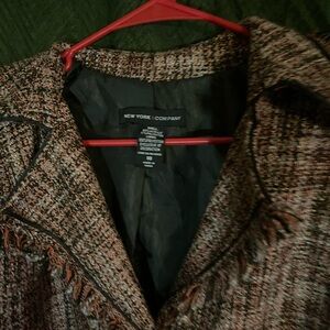 New York & Company Brown Multi Tweed Fringe Jacket